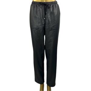 Max Studio Faux Leather Black Pants Elastic Drawstring Waist Size M